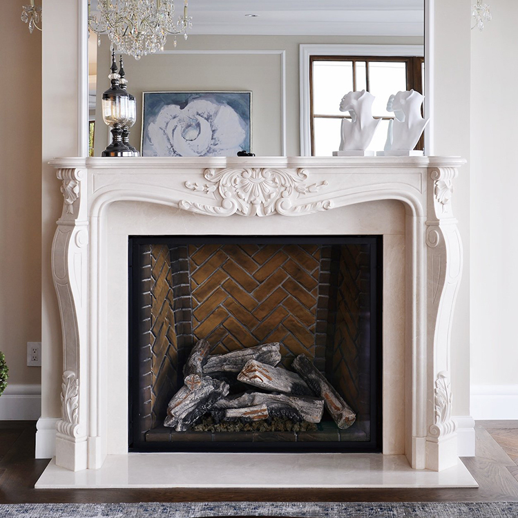 Classic Design Fireplace Mantel White Marble for Indoor