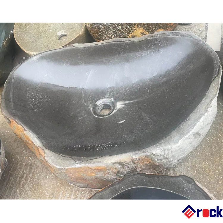 Natural Stone Random Shape Black Basalt Honed Stone Wash Basin for Outdoor Patios
