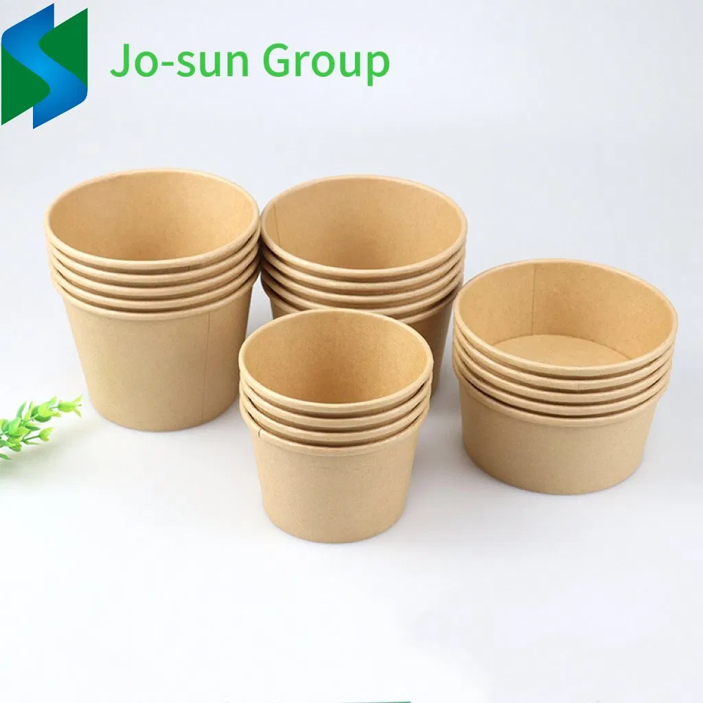Jo-Sun Take Away Paper Container Salad Bowls 500ml 750ml 1000ml 1100ml 1300ml Disposable Kraft Paper Round Bowl for Food Packaging