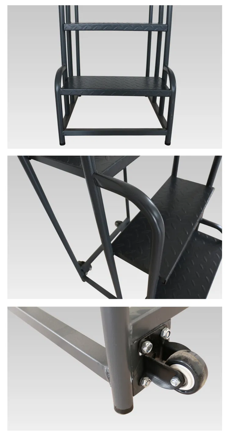 Premium Movable Steel Warehouse Step Ladder Cart, Steel Material, EU Certification