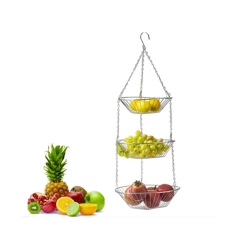 Stainless Steel 3-Layers Hanging Fruit Vegetable Flower Basket Storage Holder Home Decoration Basket Kitchen Hanging Rack Esg12289