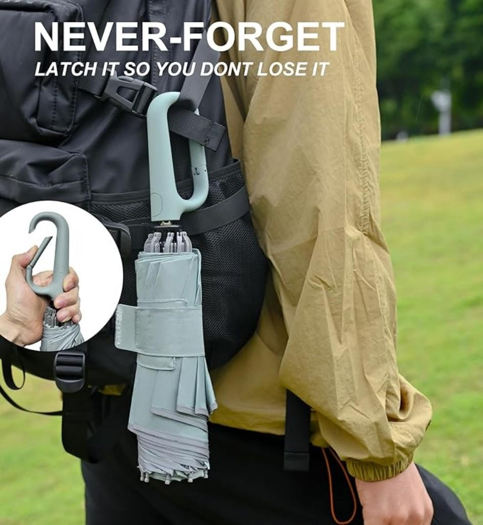 Inverted Folding Umbrella with Carabiner Handle 46 Inch 10 Ribs Anti UV