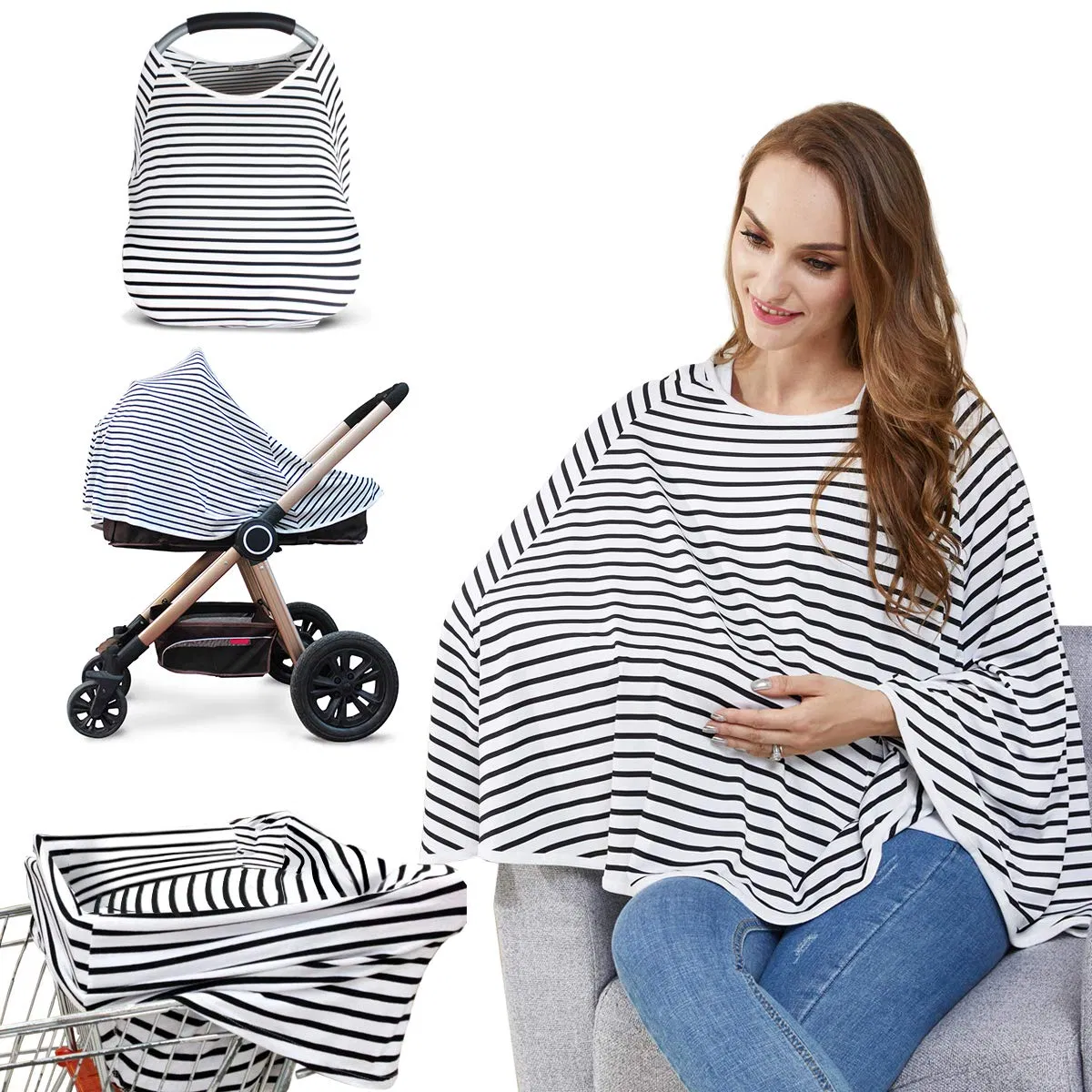 Nursing Poncho -Breastfeeding Coverage Shopping Cart Stroller Cover