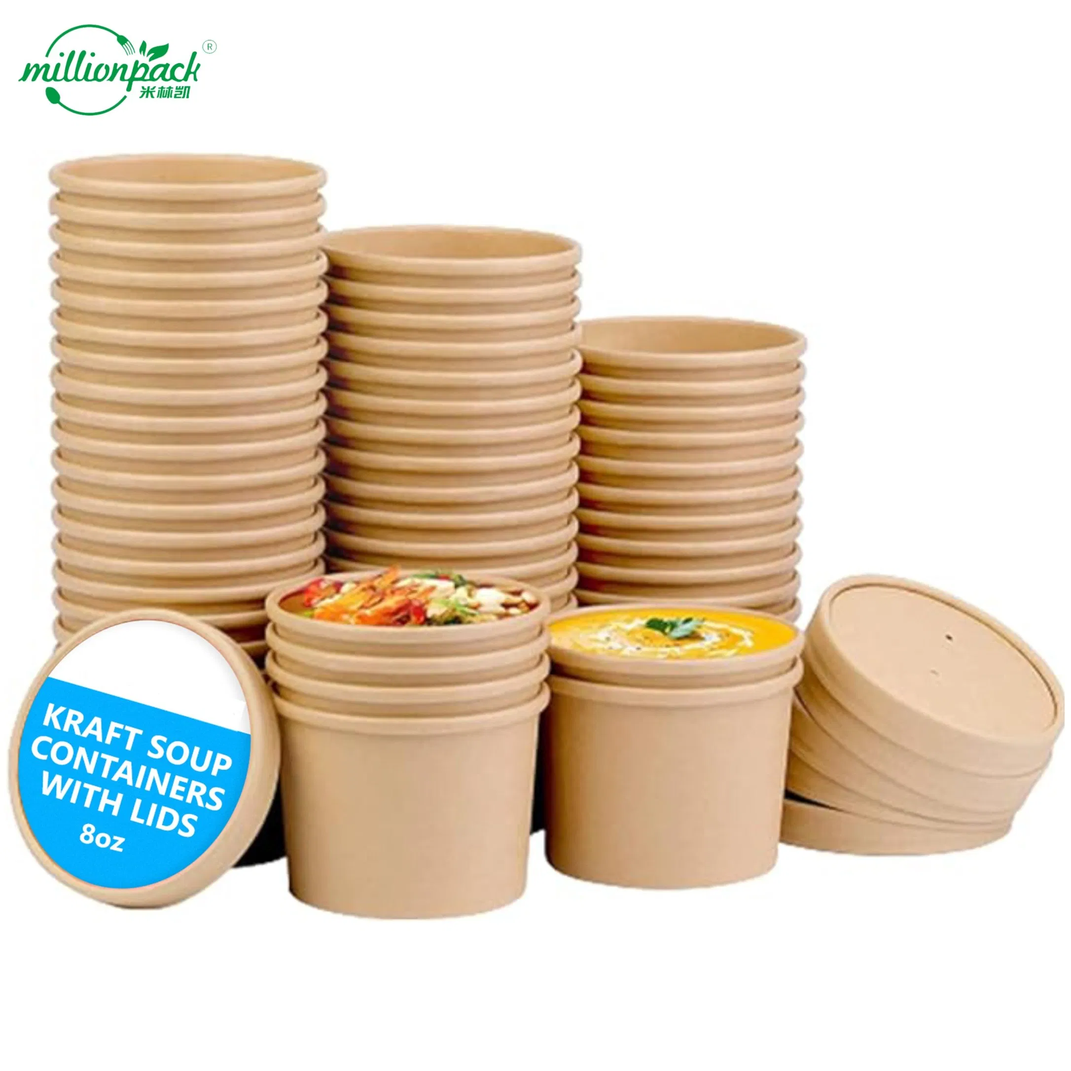 Embossed Kraft Paper Soup Bowl Logo Printed for Premium Brand Image Presentation