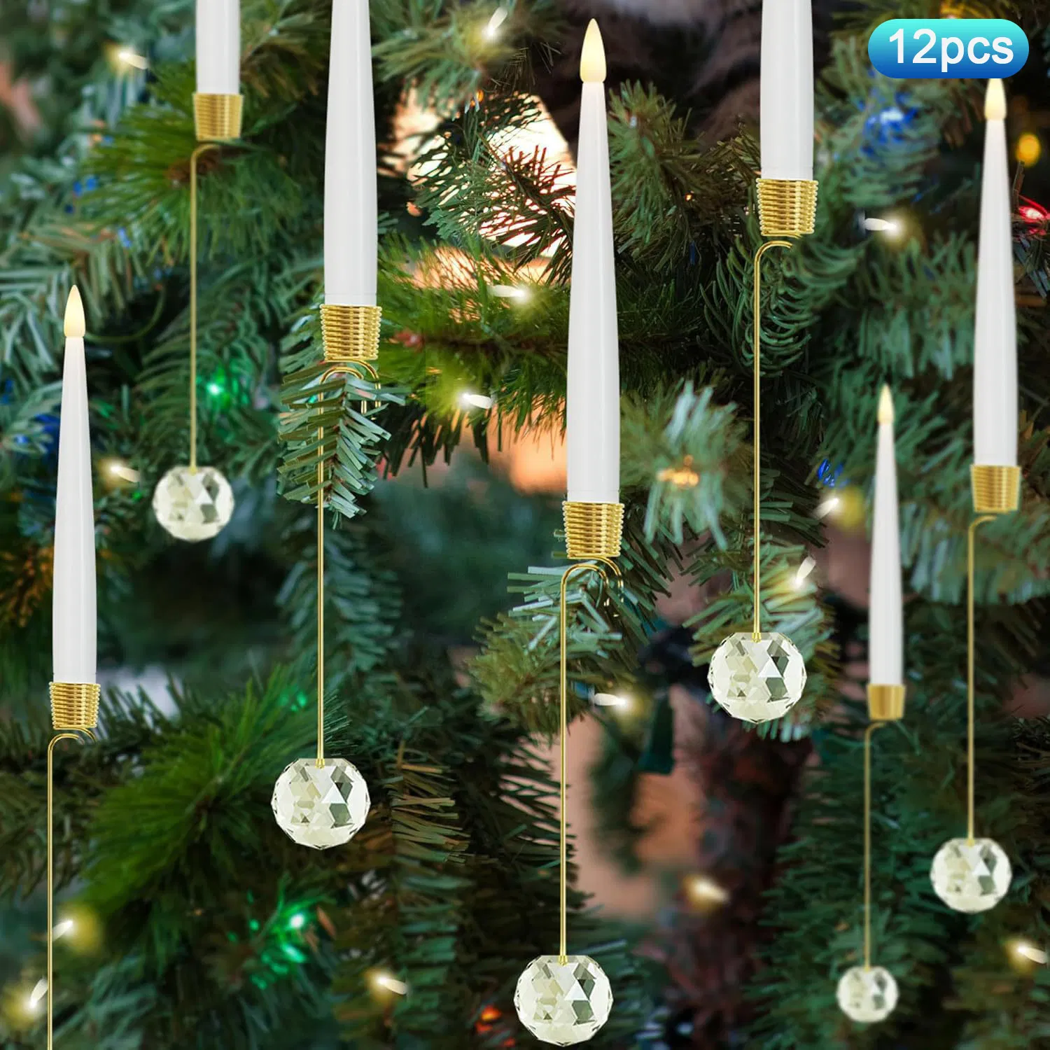 12 LED свечей с пультом - хрустальные шары для ёлки