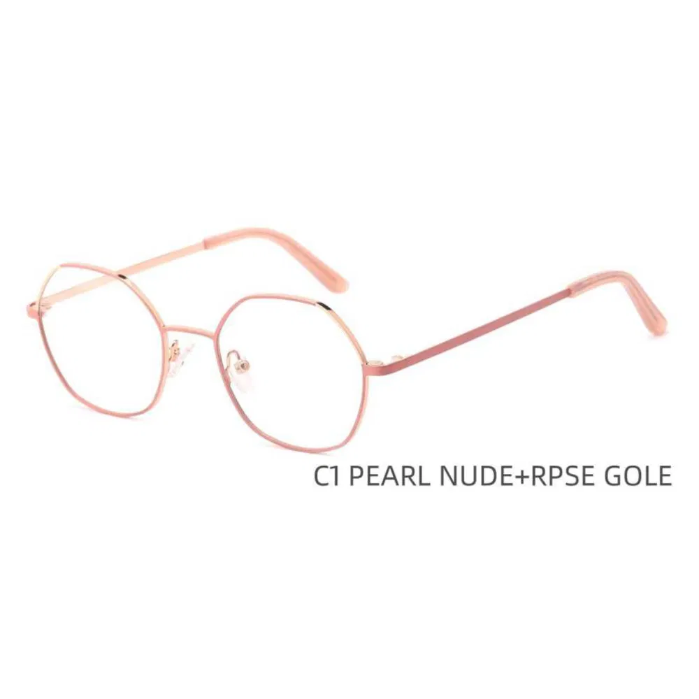 Bom-1094 Round Frame Eyeglasses with Black & Rose-Gold Accents & Clear Lenses