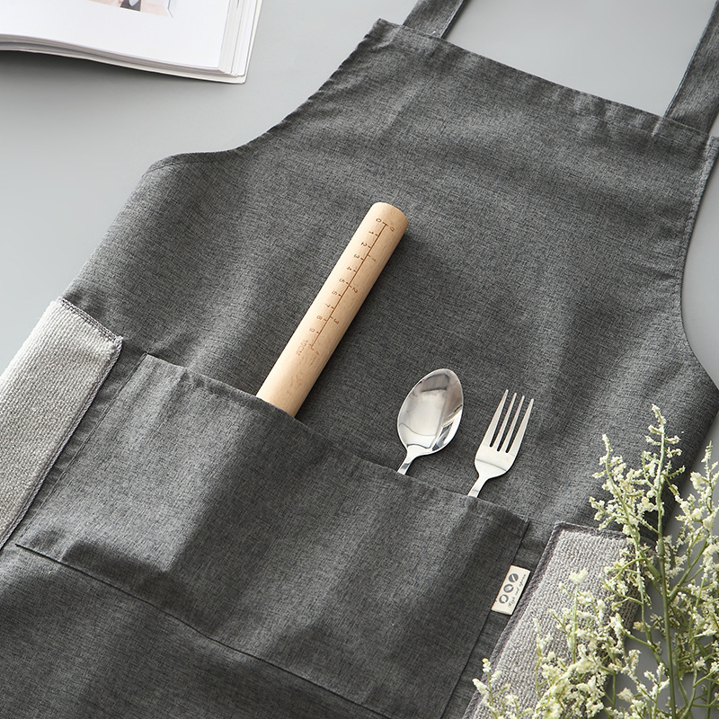 Cotton Polyester Pure Color Black Cooking Food Man Women Garden Bib Chef Canvas Cotton Custom Kitchen Apron