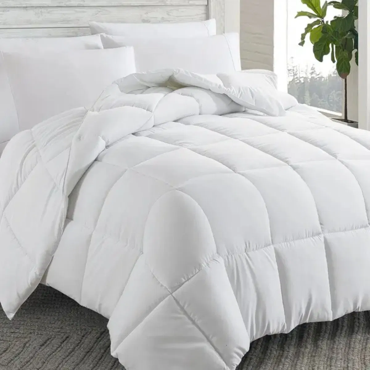 All-Season Luxury Oversize King Duvet Insert Reversible Premium Solid White Cotton Comforter Quilted for Spring Other Seasons