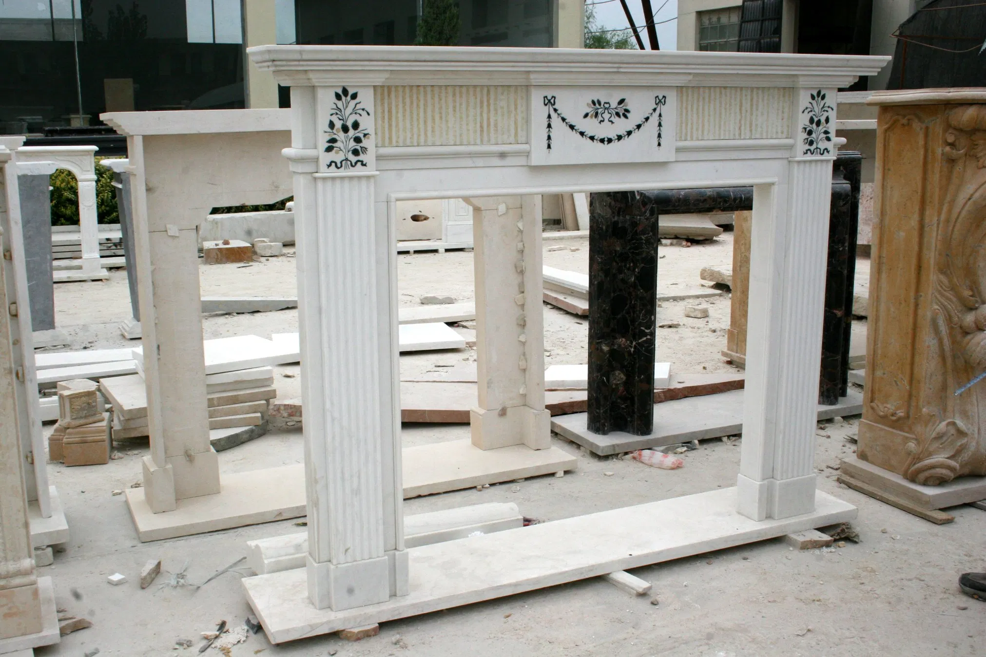 Beautiful European Cultured Marble Fireplace Hand Carving Lady Statue (SY-MF289)