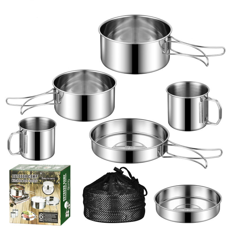 Hot Selling Portable 304 Stainless Steel Outdoor Folding Tableware 6-Piece Set