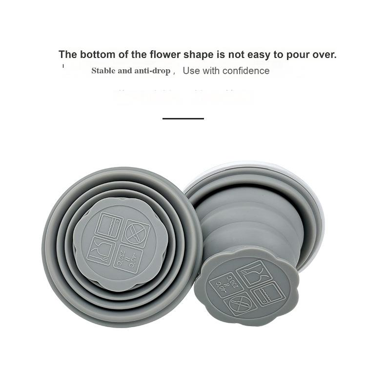 Portable Silicone Folding Cup for Travel. Camping Portable Cup with Hanging Rope and Steel Ring. Food Grade Silicone Folding Cup