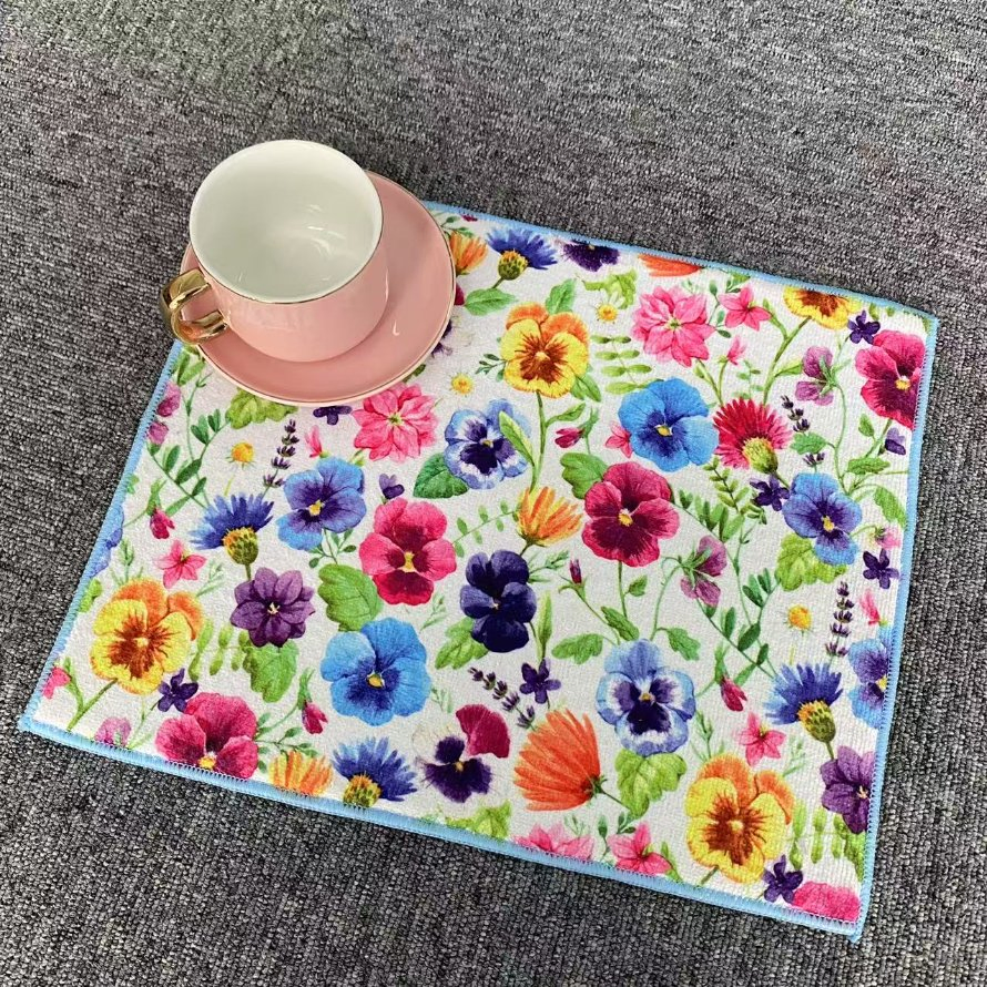 Customize Fast Water Drying Super Absorbent Non-Slip Mat – Floral Bloom Design, Perfect for Coasters and Tableware