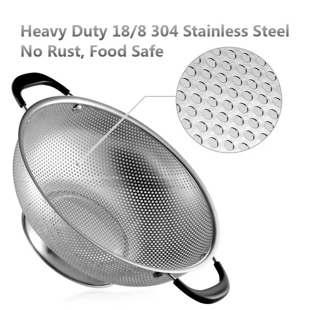 Stainless Steel Easy Grip Riveted Heat Resistant BPA Free Pasta Colander Strainer