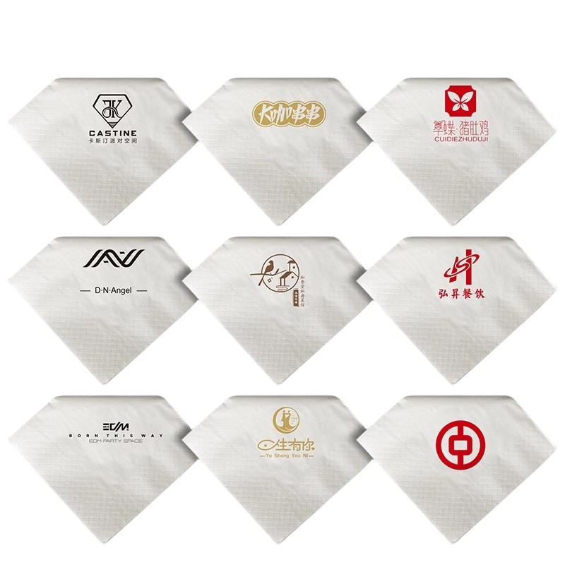 Custom Printed 2 Ply/3 Ply Restaurant Hotel Serviette Tissue Paper Wedding Party Bar Dinner White Paper Cocktail Napkin with Logo Printing