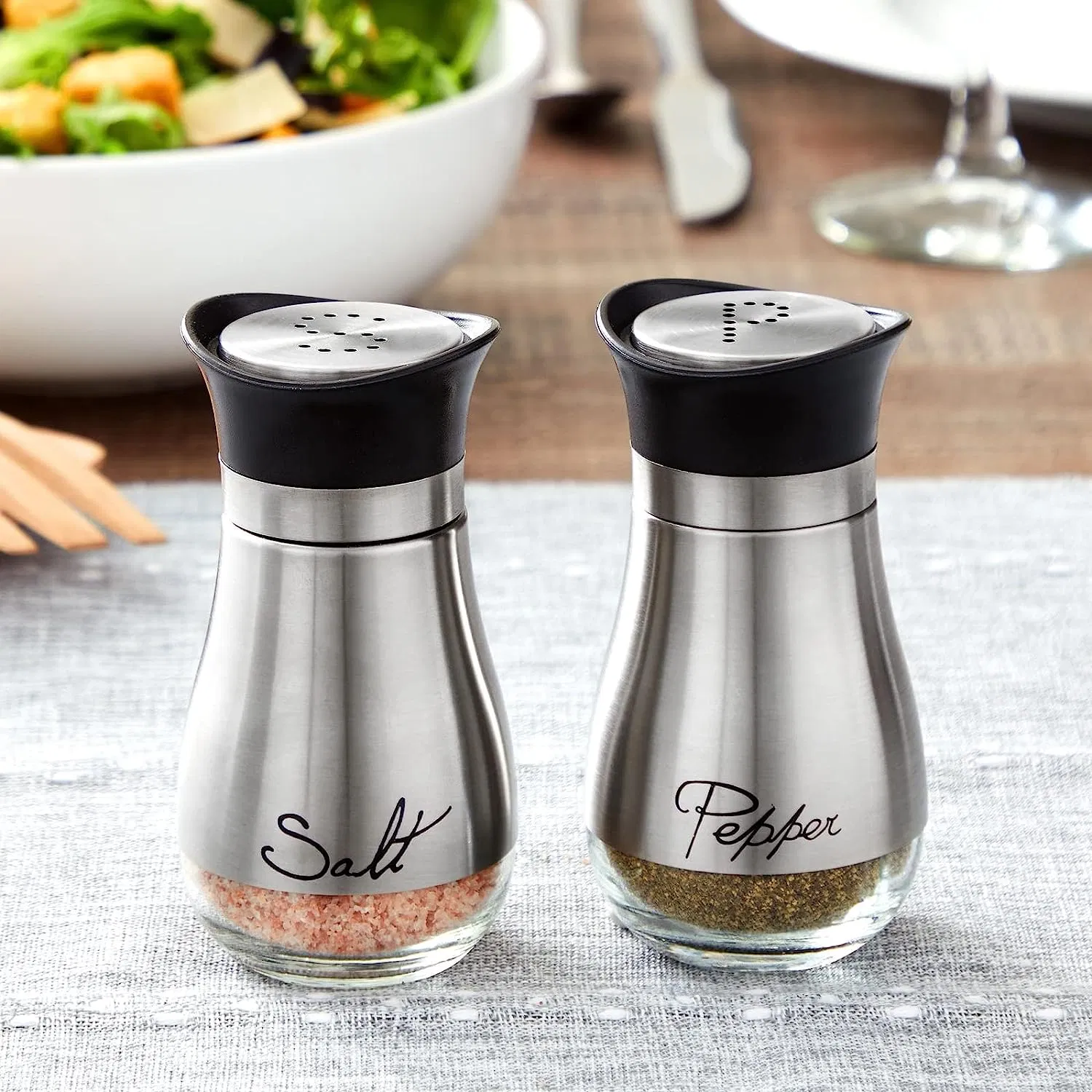 Amazon Ebay Stainless Steel Set with Glass Bottoms Salt Pepper Shaker