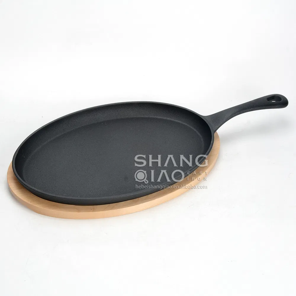 Чугунная сковорода для фахитас с деревянной подставкой, 49 см
