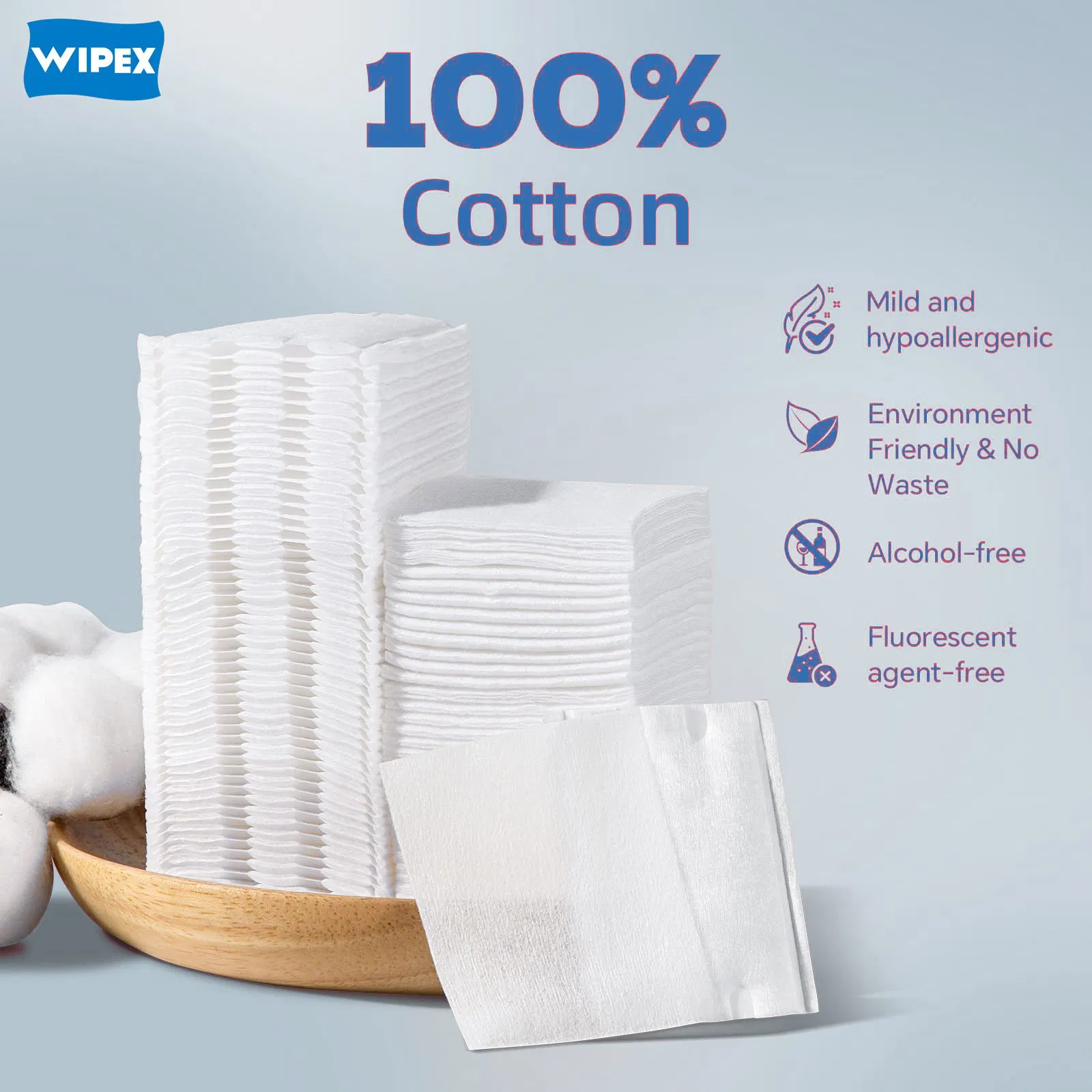 Wipex Facial Eye Makeup Remover Pads Natural Ultra Soft Lint-Free Cosmetic Cotton Pads for Toner