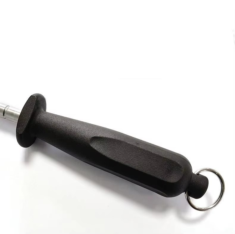 Factory Direct 10'' Knife Sharpener Rod Carbon Steel Black Knife Sharpening Steel with Hanging Hook