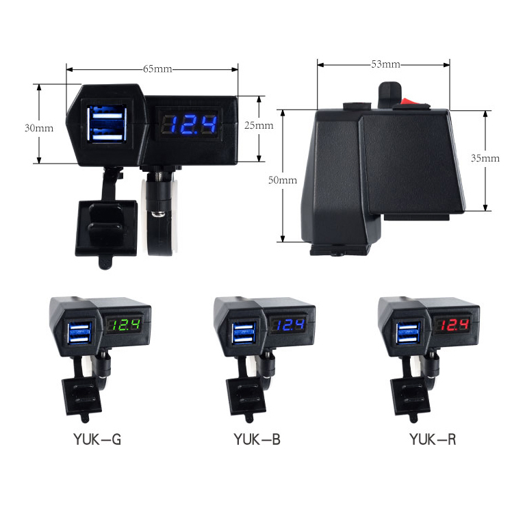 USB-зарядка для мотоцикла с дисплеем напряжения, 12V/24V