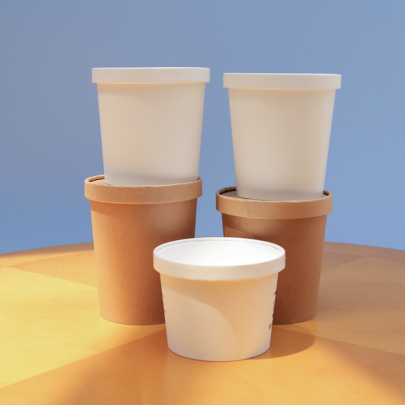 Customizable Round Paper Bowls with Lid, Eco-Friendly Disposable for Noodle Soup