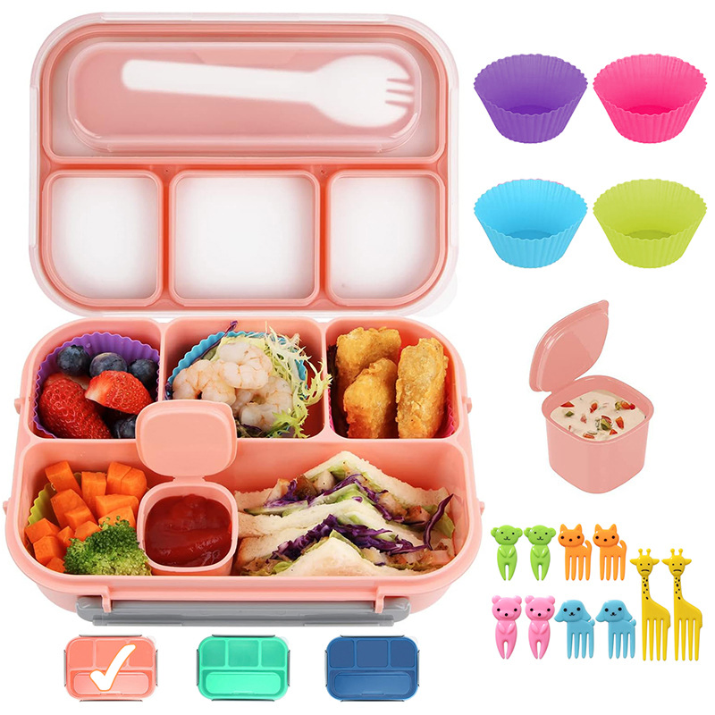Bento Lunch Box Built-in Utensil Set Microwave/Dishwasher Safe on-The-Go Tableware for Work Heatable