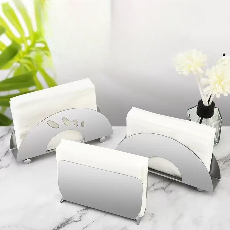 Commercial Kitchenware Thickened Stainless Steel Restaurant Half-Circle Napkin Rack Hotel Napkin Holder with Feet