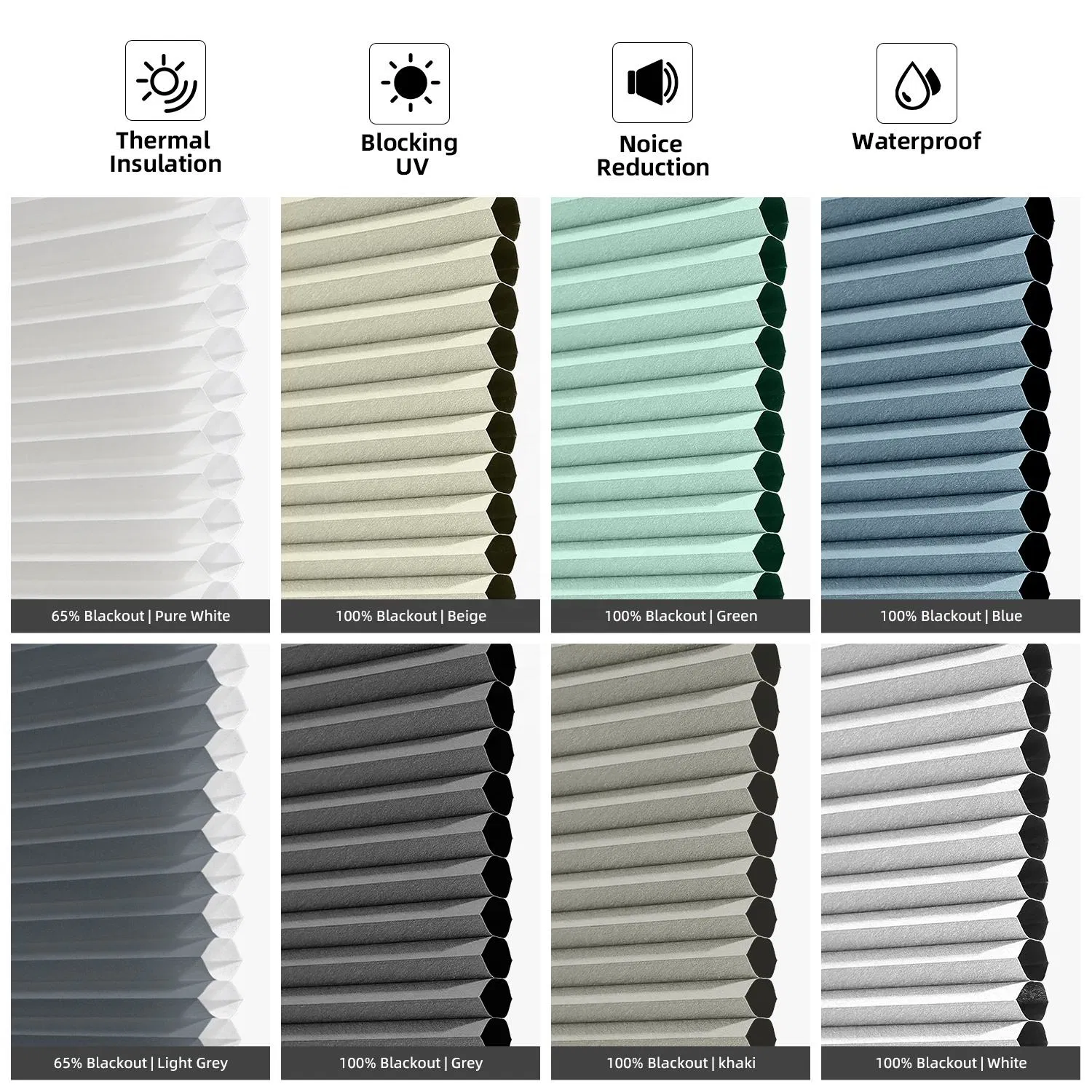 Cordless Cellular Shades Interior Inside Open Built -in Window Honeycomb Spring Blinds with Frame for French Door