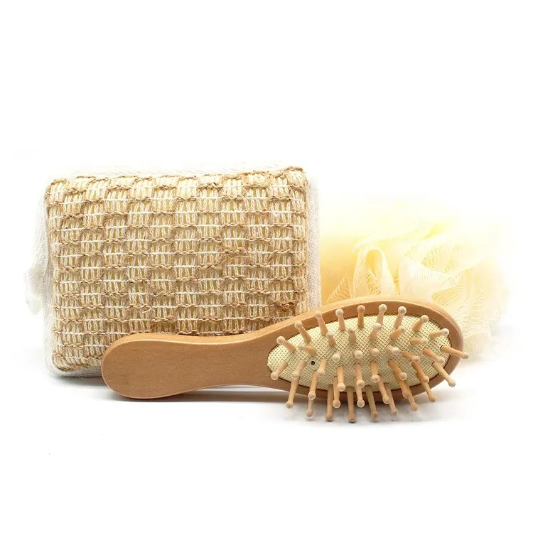 Customized Baby Bath Set Gift Baby Shower Gift Set Newborn Including Loofah Pouf Sponge Foam Sponge and Wood Hair Brush