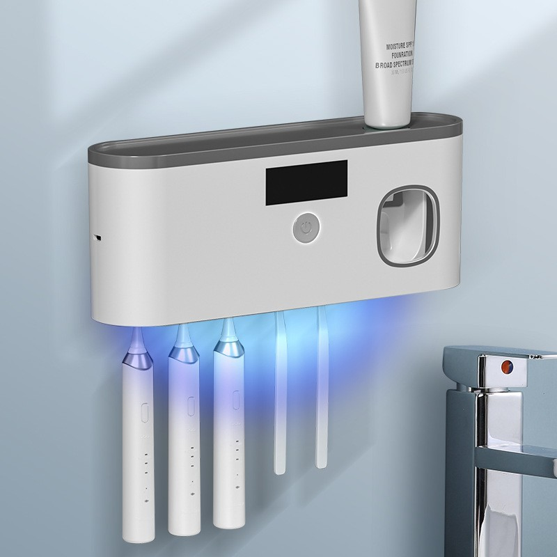 Smart UV Toothbrush Sterilizer, Punch-Free Sterilization and Deodorization, Automatic Toothpaste Electric Dispenser, Toothbrush Holder