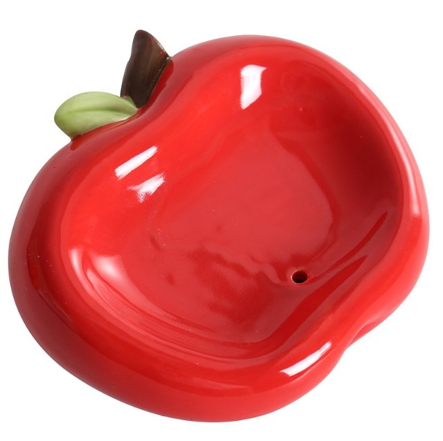 Apple Ceramic Soap Dish Bathroom Sink Soap Holder, Drainable, Non-Standing Water