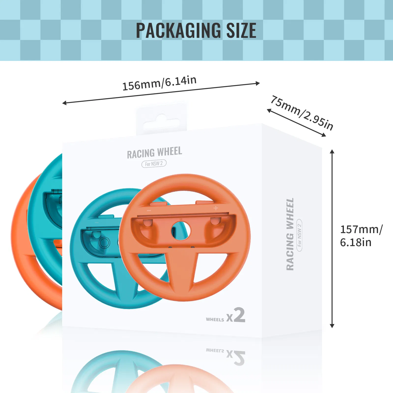 Jys-Ns2261 Blue Orange 2PCS Game Console Left and Right Joy-Con Racing Steering Wheel Controller for Nin-Tendo Switch 2