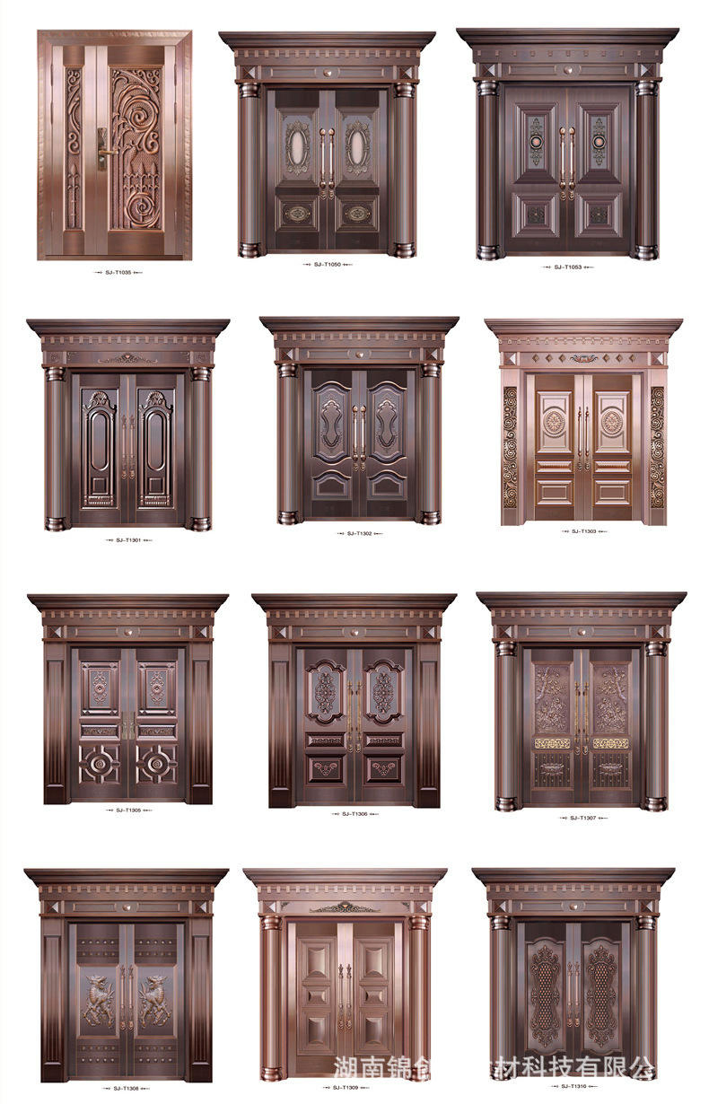 Luxury Double-Open Red Copper Security Door Classic Chinese Style High-End Brass Front Door Design Anti-Theft Stainless Steel