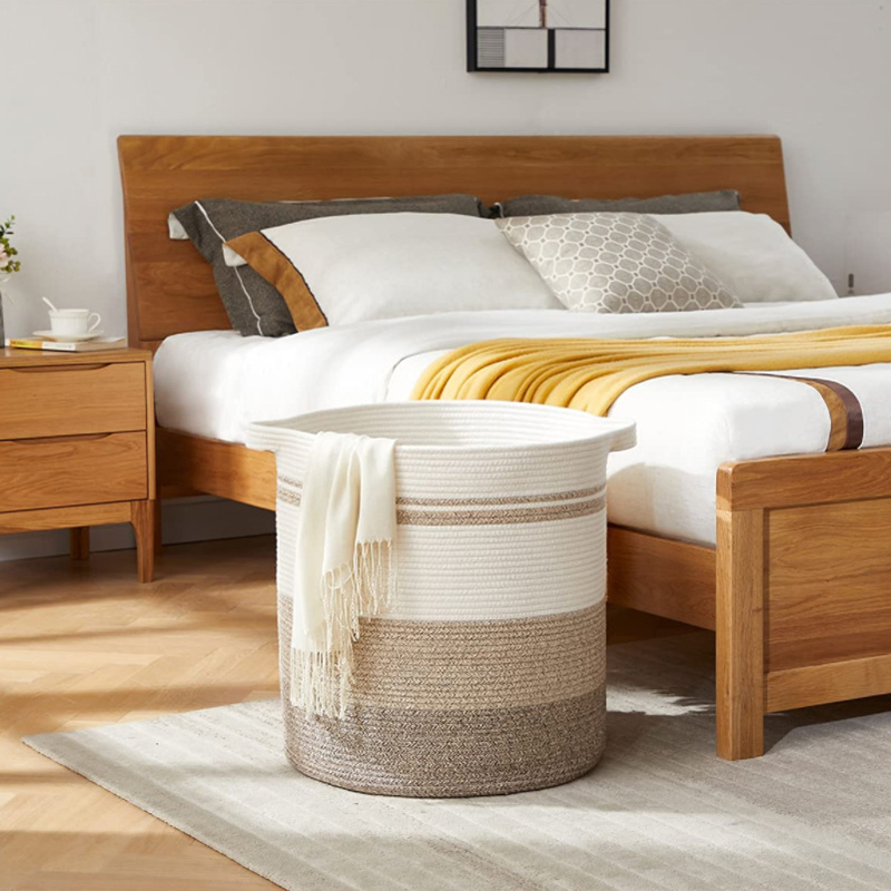 Foldable Storage Cotton Rope Woven Hamper Durable Basket for Dirty Clothes