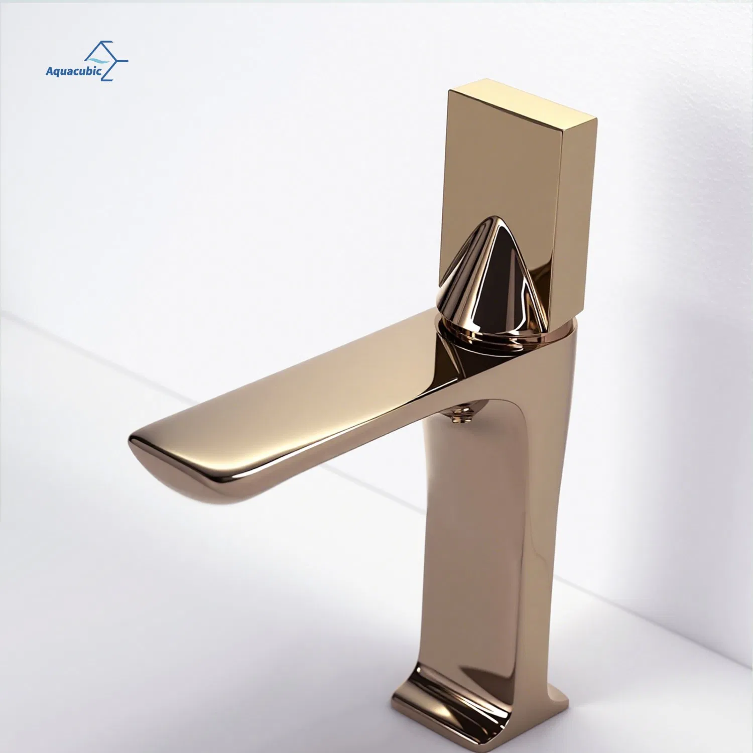 Luxury Single Hole Square Handle Rose Gold Bathroom Sink Faucet Mixer