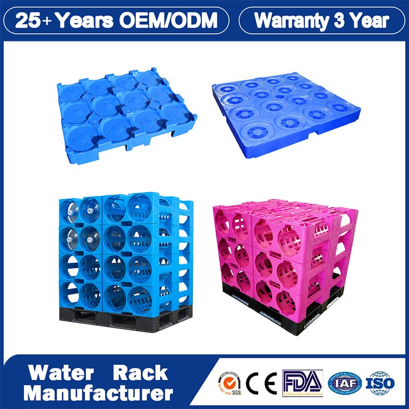 Manufacture Factory Heavy Duty Durable Strong Blue Large HDPE Stackable Metric Modular Bottled 16 Bottles 19L 5 Gallon Jug Plastic Water Racks for Storage