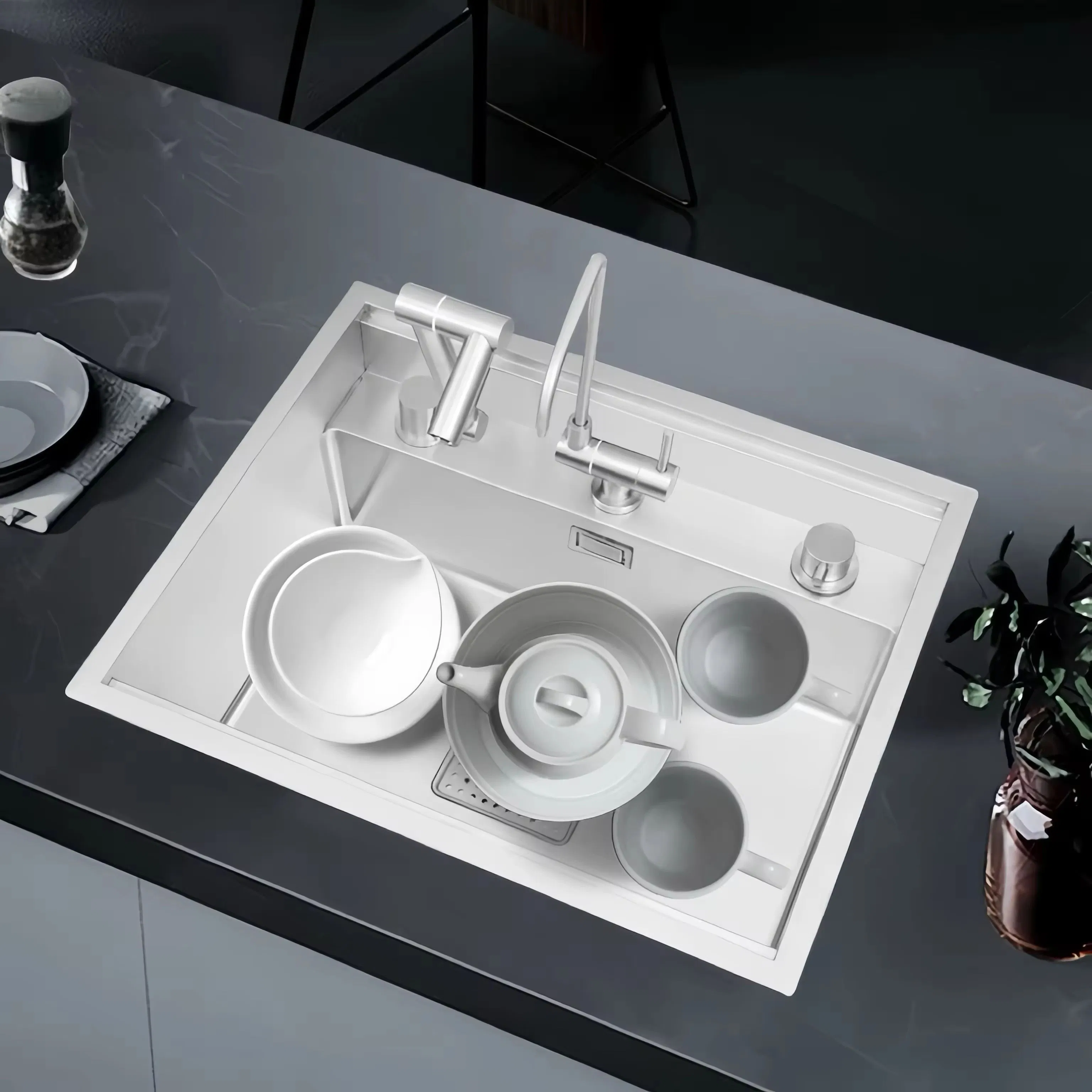 Custom Factory Nano Black Stainless Steel Smart Single Bowl Kitchen Sinks with Advanced Tech for Functional Use