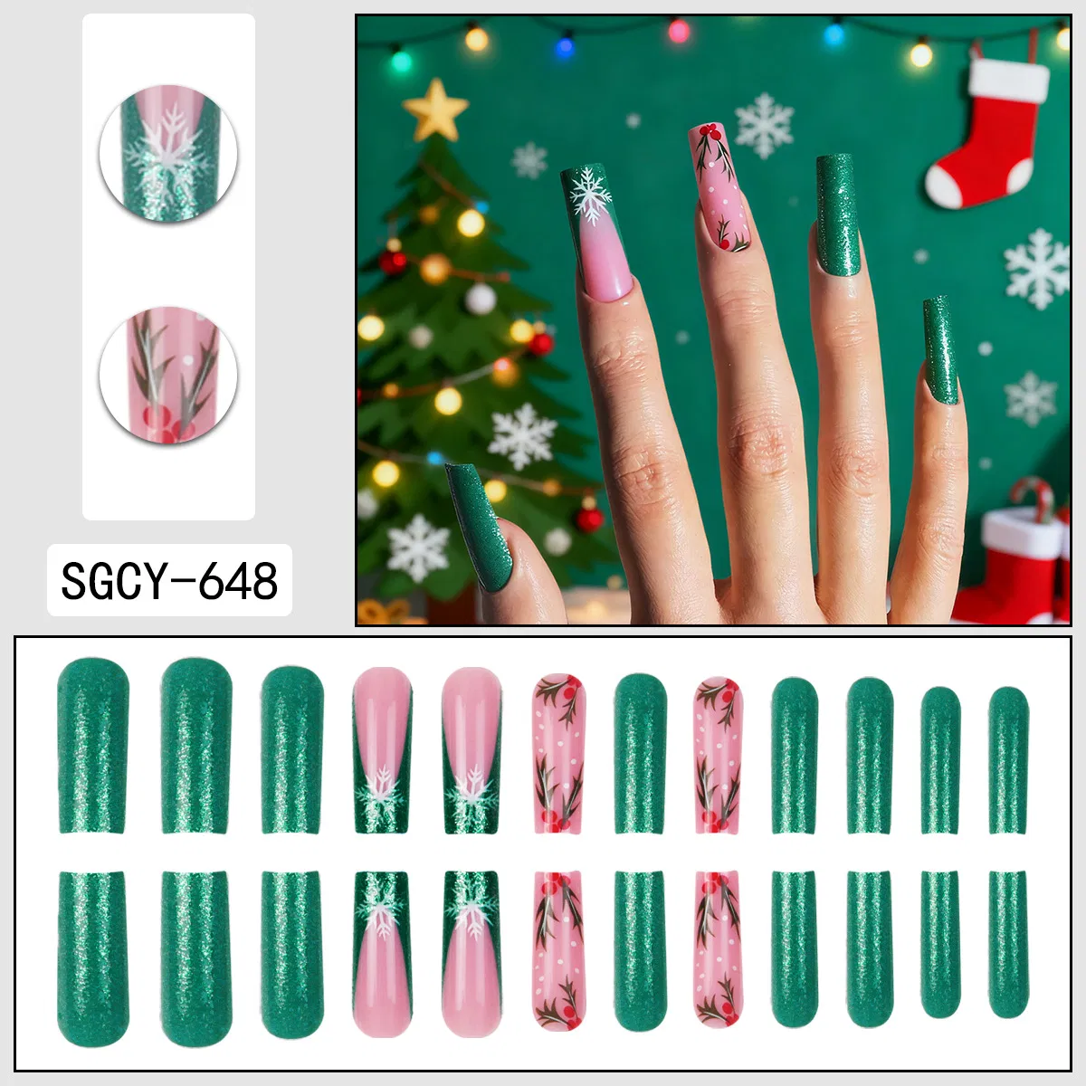 24 Pieces New Christmas Wearable Nail Art Wholesale Pre-Made Nail Tips