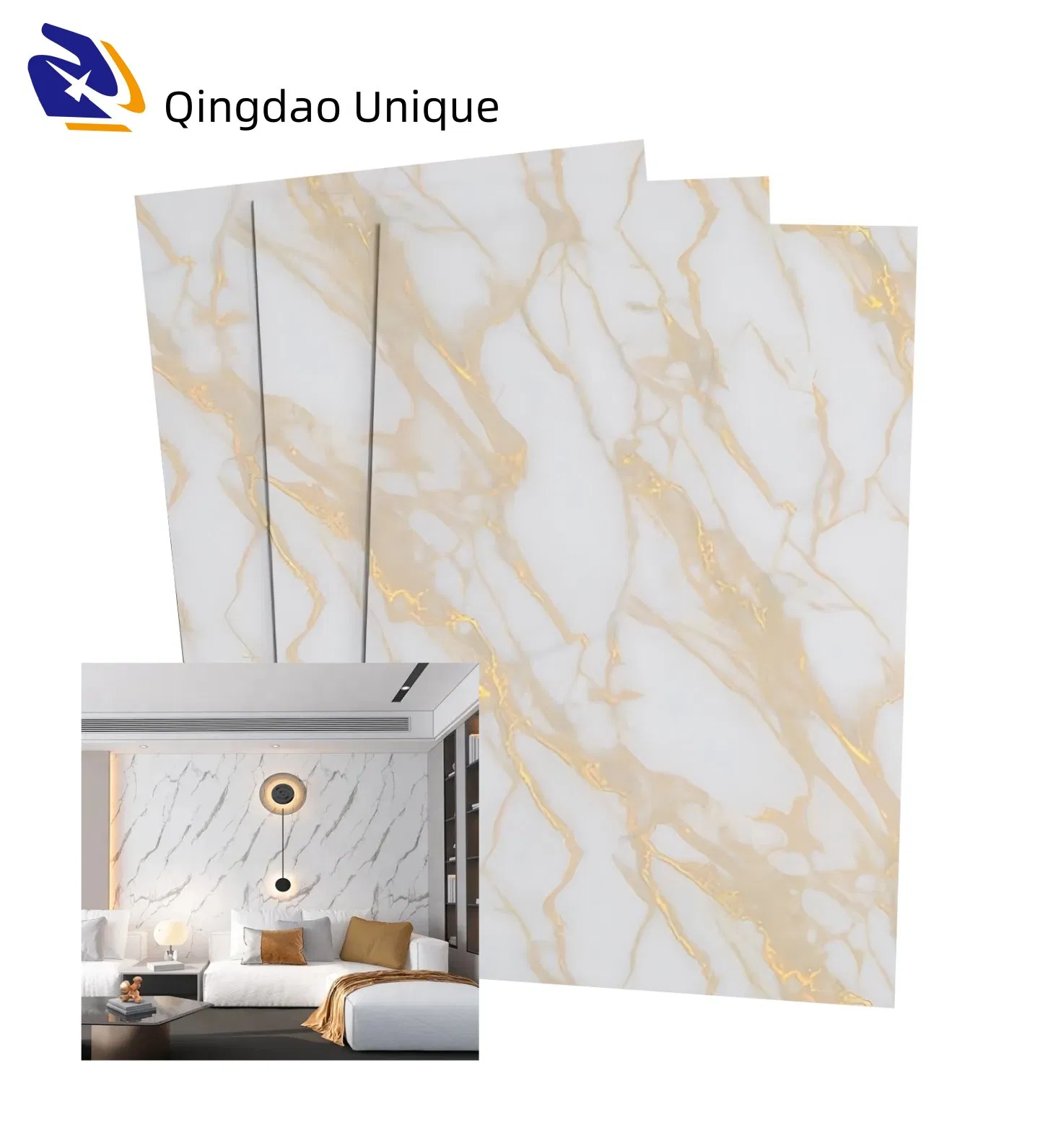 White Marble Gilding PVC Decorative Film for Wall Panel Not Self Adhesive