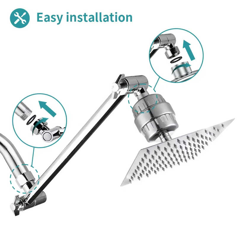 Premium Chrome Plated Shower Support Rod with Nozzle Attachment