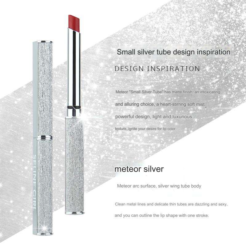 Seline Girl Small Silver Silky Velvet Thin Tube Lipstick