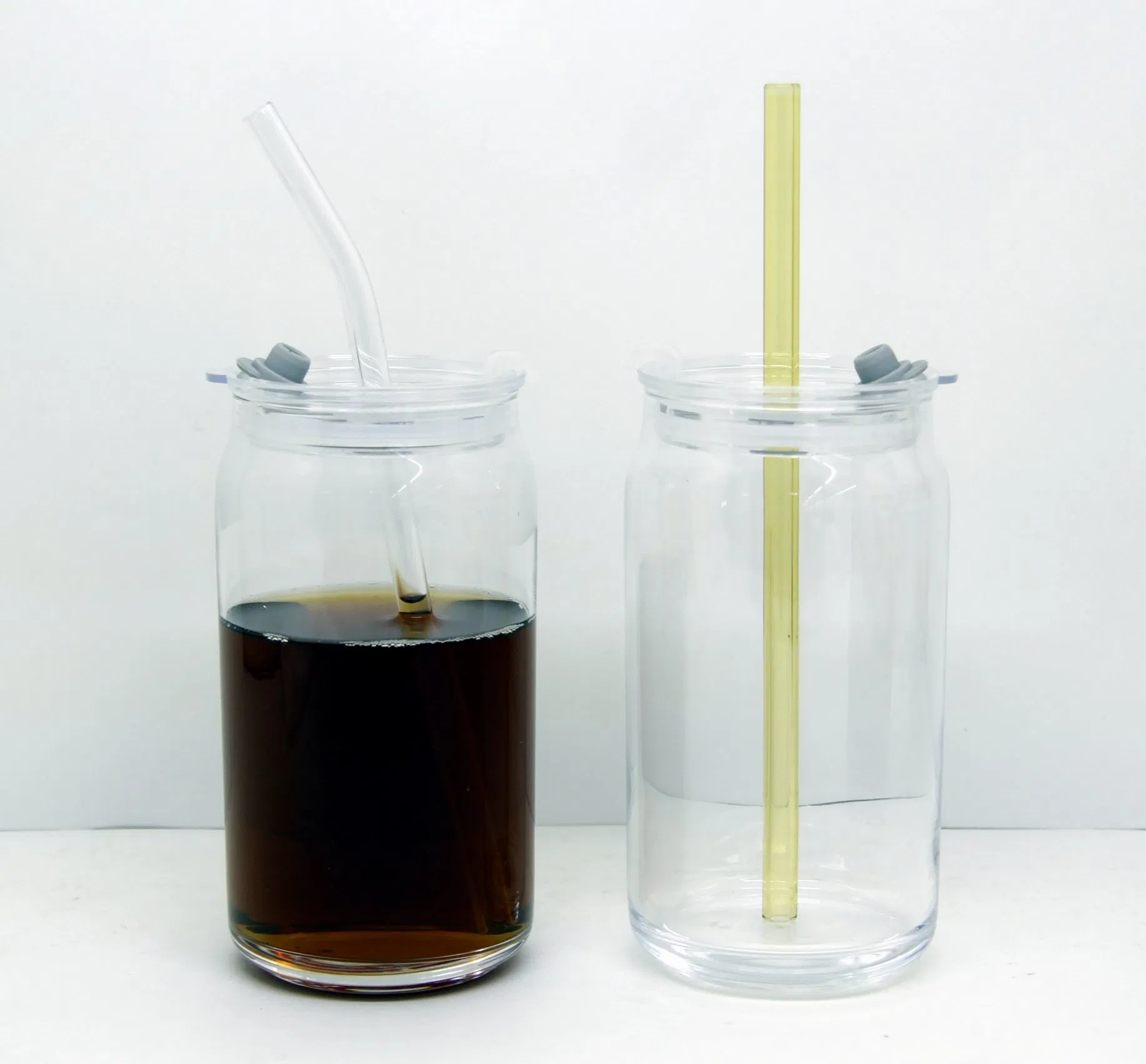 16 Oz Beer Can Glass Cup with Lids and Straw