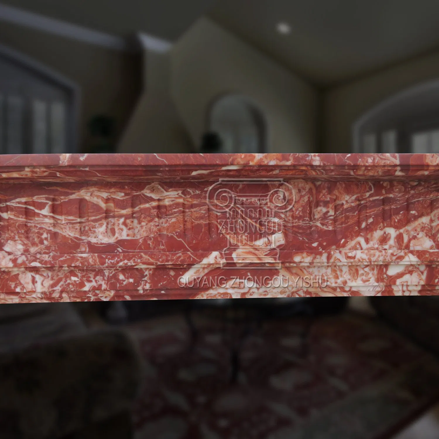 Beautiful Cock-Red Marble Carving Mantel Fireplace for Home Decoration