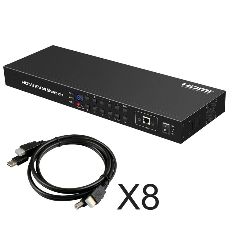 Custom HDMI Kvm Switch 8 Port USB 2.0 LED Video Switcher 1u Rack Mount RS232 LAN Hotkey EDID 4K60Hz Kvm Switch