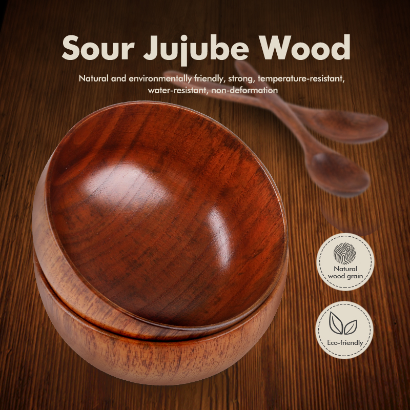 Kinggear Eco Friendly Camping Wooden Bowl DIY Sour Jujube Wood Bowl Set with Spoon