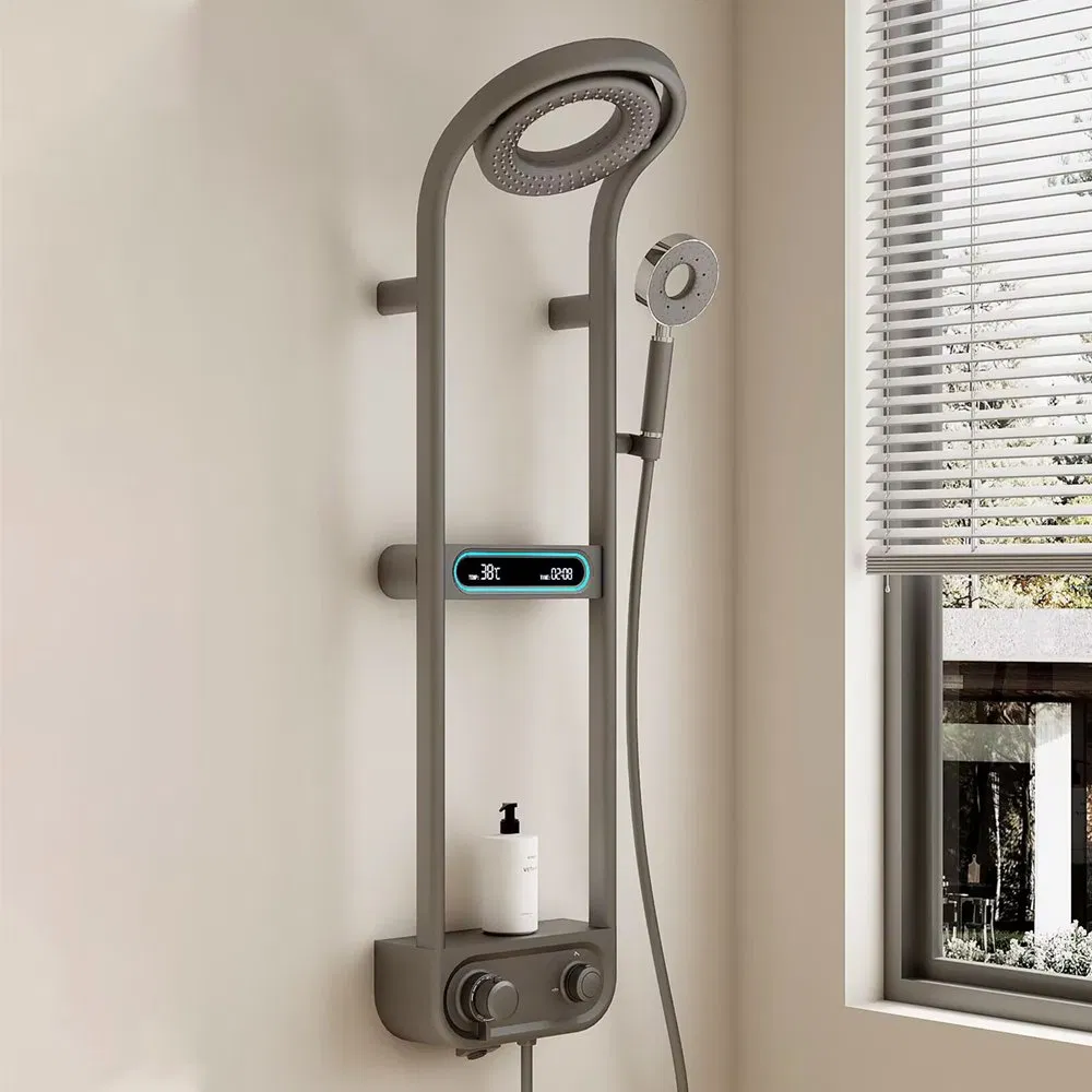 Bathroom Gun Grey Stainless Steel LED Digital Display Shower Panel