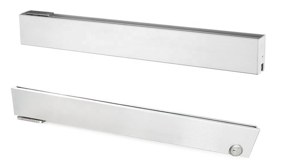 Frameless Building Hardware Heavy Duty Customized Aluminium Sidelite Panel Full Bottom Low Profile Patch Fittings Hydraulic Glass Door Rail 4" with Lock 35-3/4