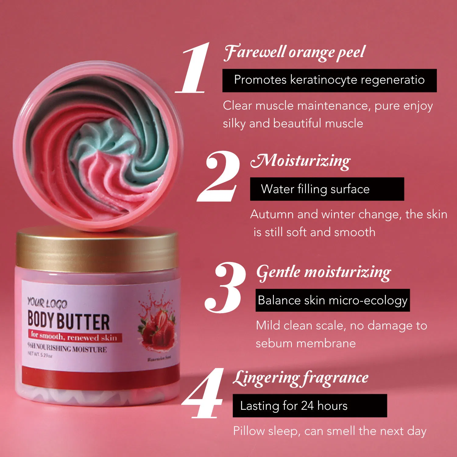 OEM Organic Body Butter Natural Struuberry Fragrance Whipped Body Butter