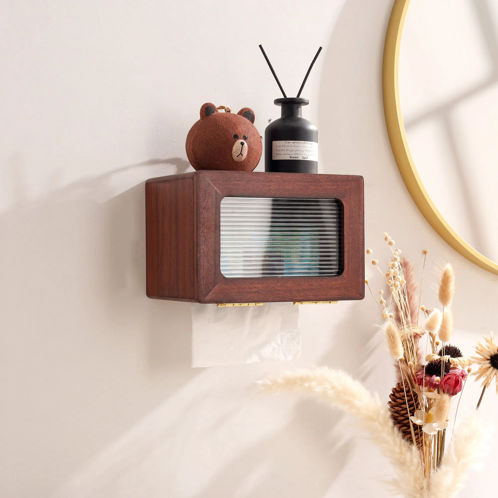 Wooden Display Box for Decorative Kitchen Tissue and Toilet Paper Roll Dispenser