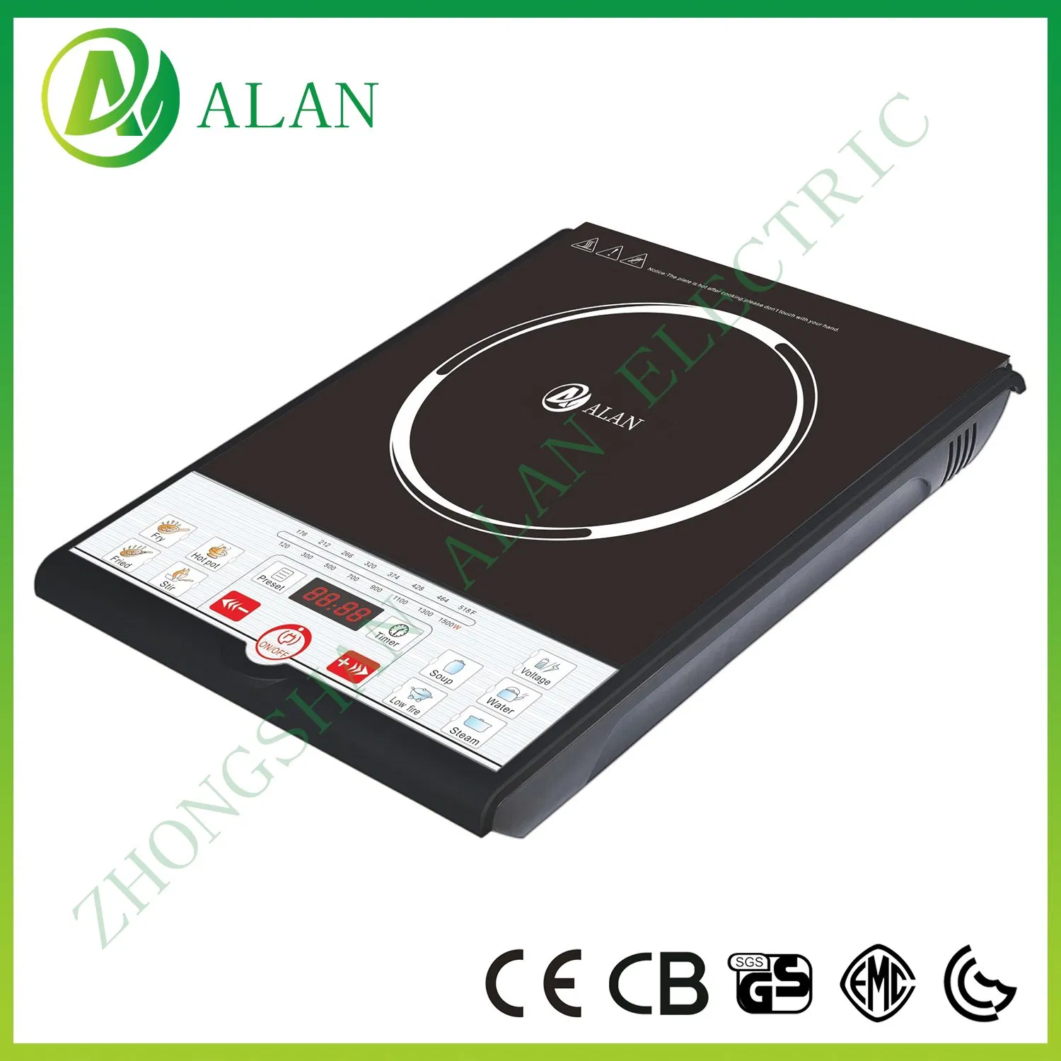 White Color Crystal Plate Slant Control Surface Press Model Induction Cooker Hob