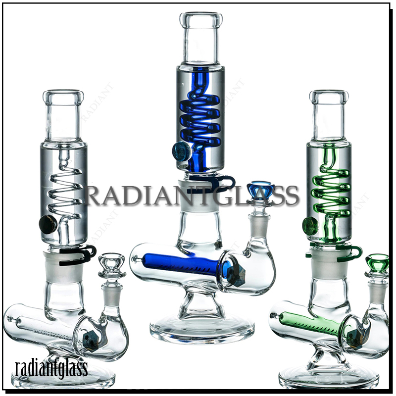 Wholesale Two Section Violin Coil Perc Freezable Glass Water Pipe with Clips